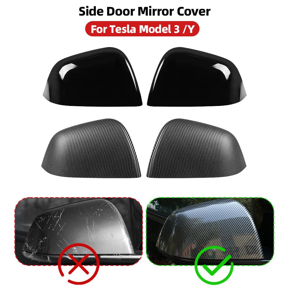 Car Rearview Mirror Cover For Tesla Model 3 Y Bright/Matte Carbon Fiber Rear View Mirror Decorative Shell Exterior