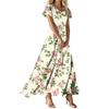 Women's Summer Casual V Neck Short Sleeve Maxi Dress with Floral Print Lightweight Relaxed Fit Flowy Design for Daily Wear