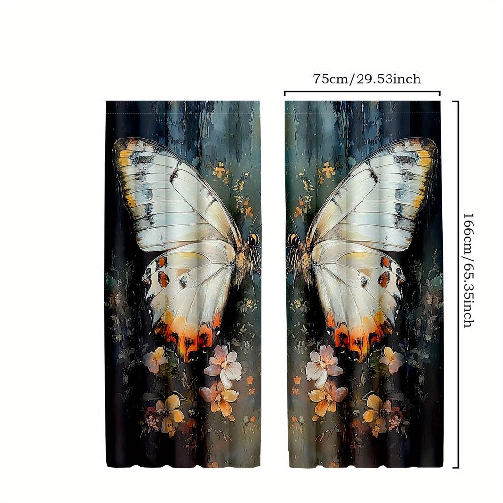Set of 2 Artistic Butterfly Blackout Curtains, Dreamy Watercolor Floral Drapes for The Bedroom