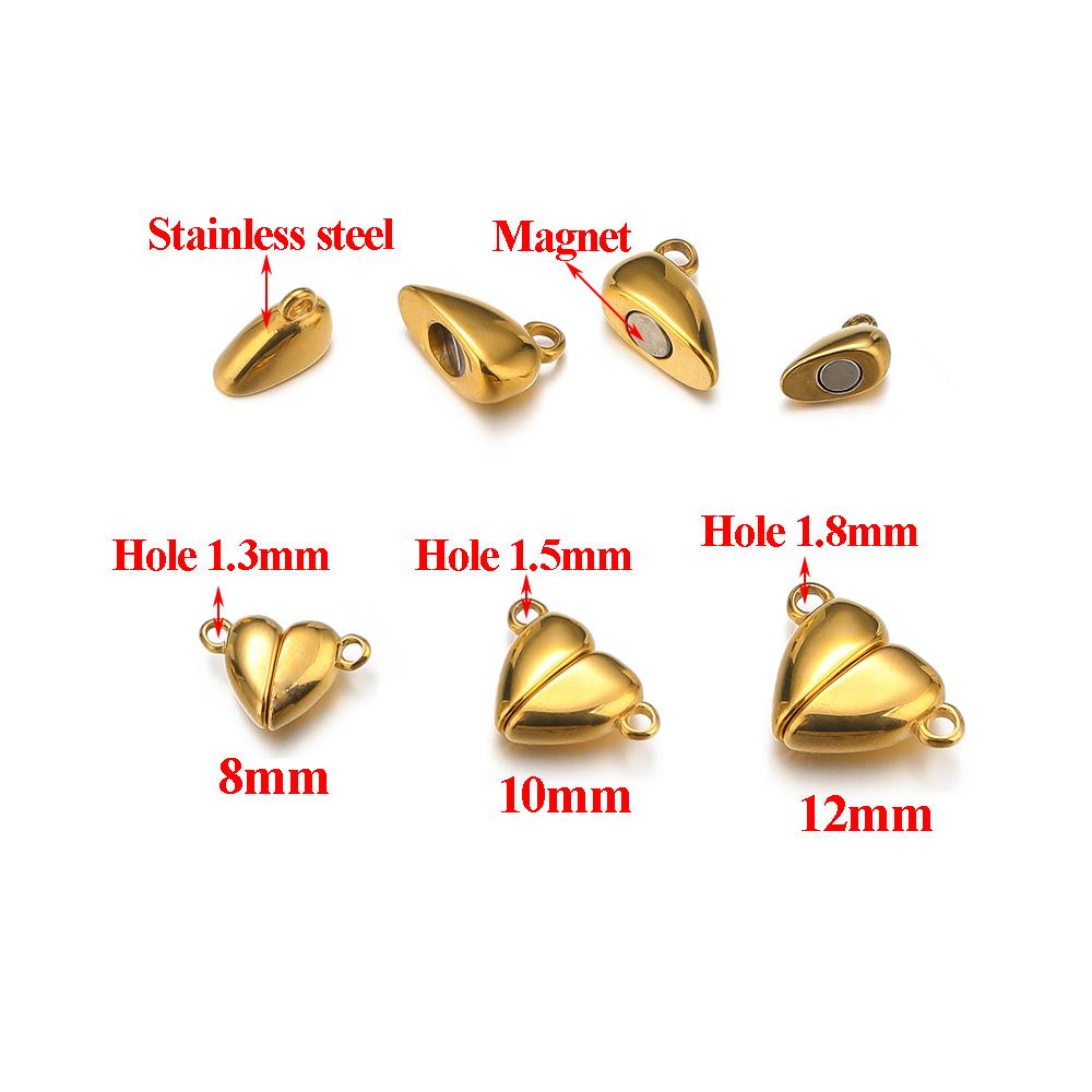 1set No Fade PVD Gold Stainless Steel Heart Magnetic Clasps Bead Clasp Buckles for Bracelet Necklace Findings DIY Jewelry Making