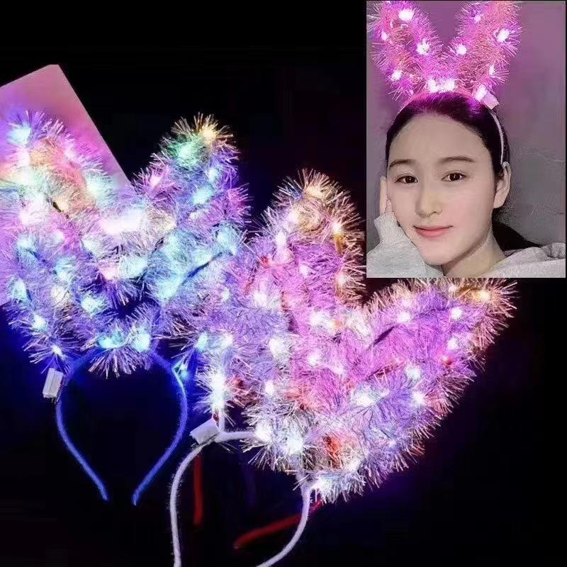 Luminous Feather Bunny Ear Plush Headband Hair Clip - Fun Accessories & Gifts