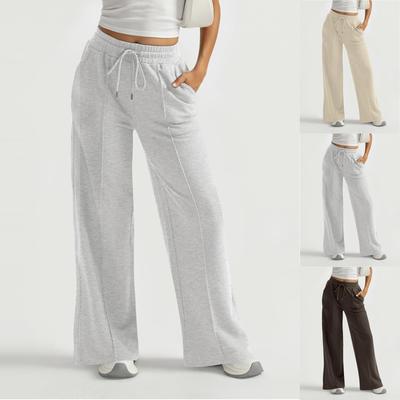Pantalon de survêtement d'hiver pour femme, couleur unie, décontracté, en polaire, jambes larges, droit