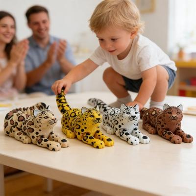 3D Printed Leopard Figurine Movable Joints Leopard Figure Articulated Animal Model Fidget Toy Home Office Bookshelf Decoration Ornament