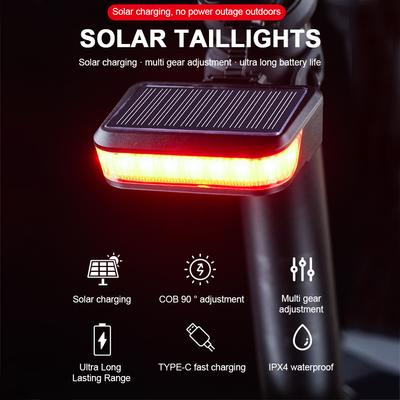 Solární zadní světlo na kolo USB nabíjení Zadní světlo na kolo 300LM LED Zadní světlo na kolo Vodotěsné Bezpečnostní výstražné světlo pro noční cyklistiku