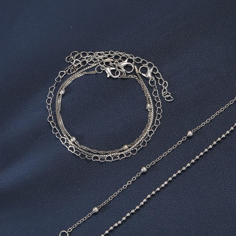 Set de 5 Pulseras, Aleación para Mujer, Cadena de Corazón con Cuentas Redondas, Pulsera de Cadena de Caja Minimalista