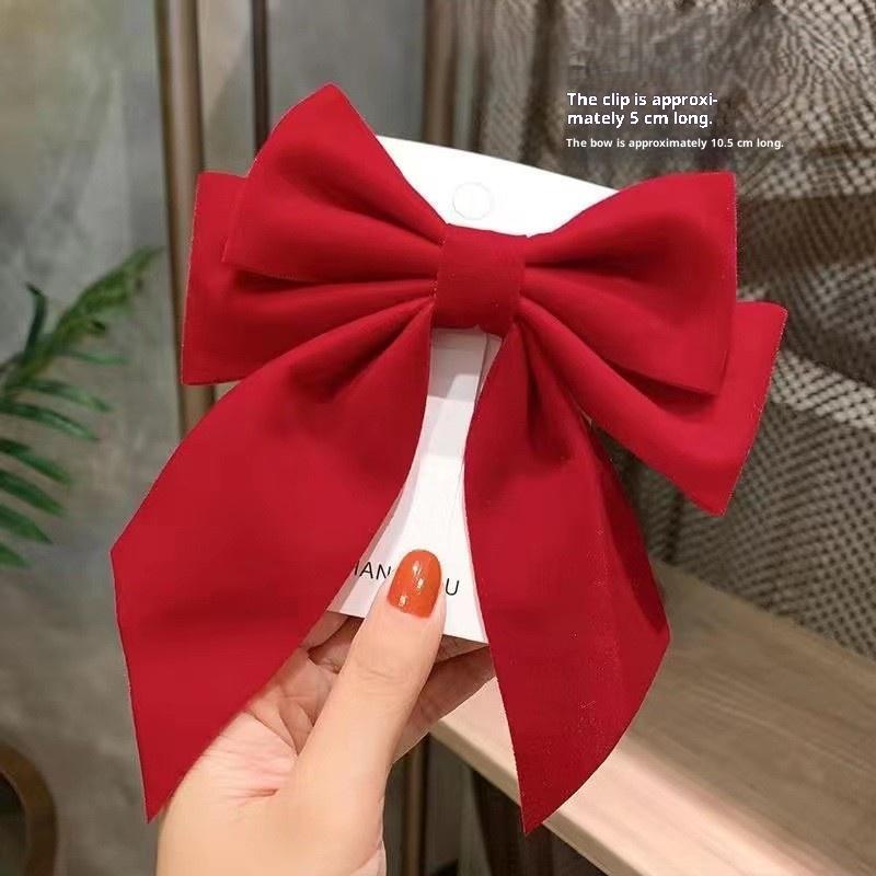 Girls Black Red Big Velvet Bow Hair Clip For Women Vintage Wedding Long Ribbon Korean Hair Pin Barrette  Hair Accessories