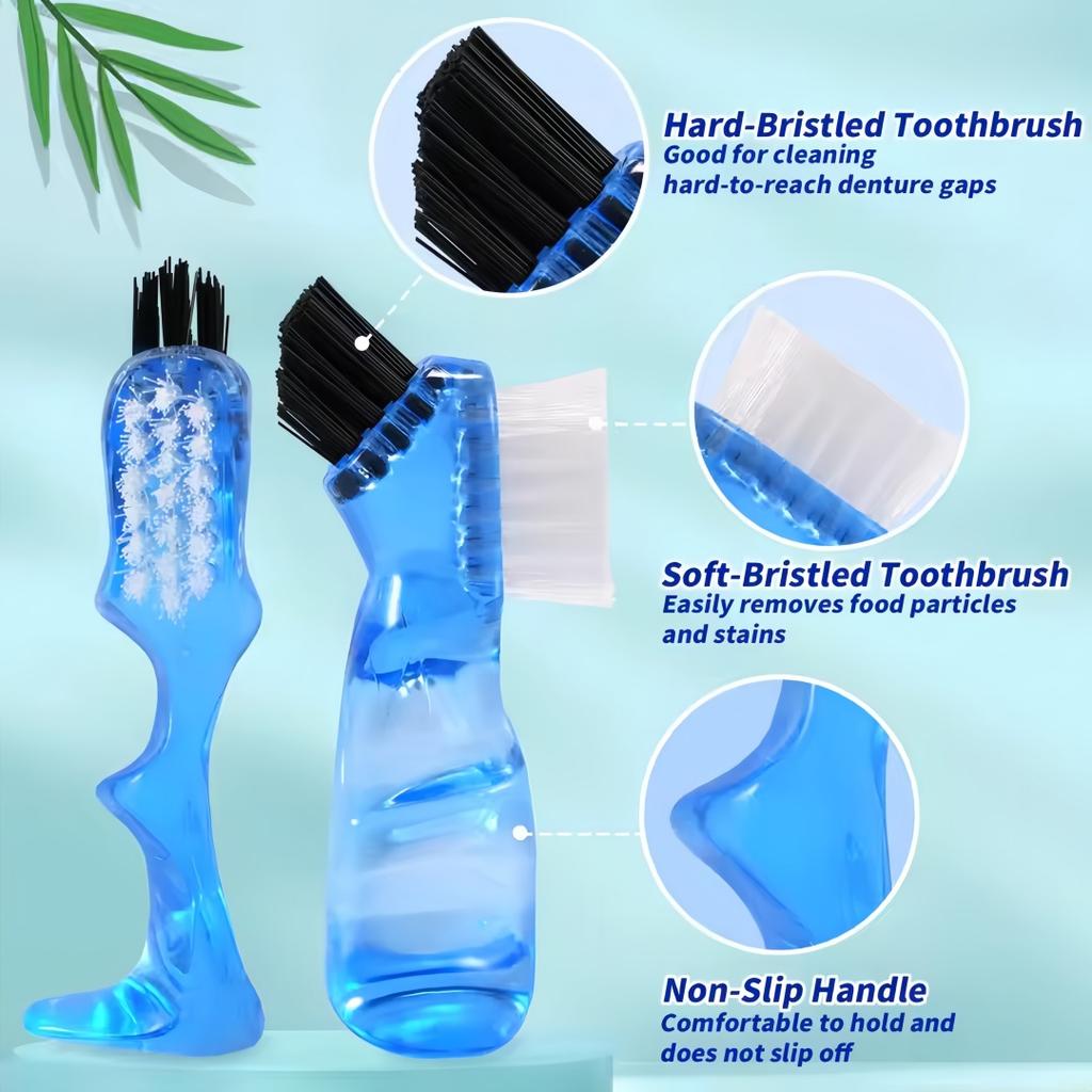 4Pcs Denture Cleaning Brush Portable Double Head Denture Brush Multifunctional False Tooth Brush Oral Cleaning Denture Care Tool