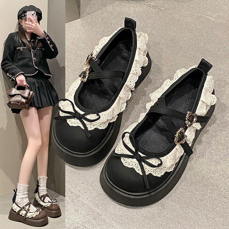 Fashion Mary Jane Single Shoes Women's New Spring and Summer French Light Mouth Round Head with Skirt Platform Small Leather Shoes Women