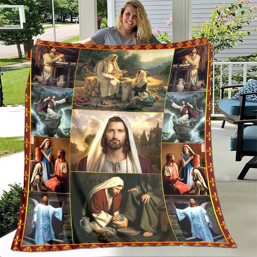 Weiche Überwurfdecke mit Jesus-Jungfrau Maria, Bettwäsche aus Flanell, warme Decke für Wohnzimmer/Schlafzimmer, Überwurfdecke für Sofa, süße Decke