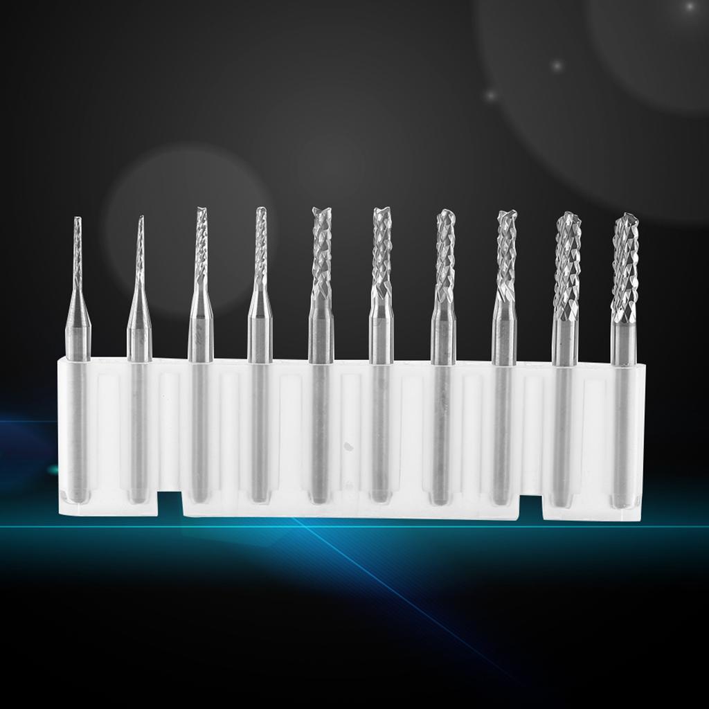 10ks Karbid wolframu Frézy Gravírovací bity Fréza Řezná hrana 1.0,1.5,2.0,2.5,3.0mm