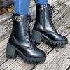 Hot Selling British Style  New Round Head Chunky Heel Ankle Bootie Women's Boots Black Lace Up Shoes Botines Para es