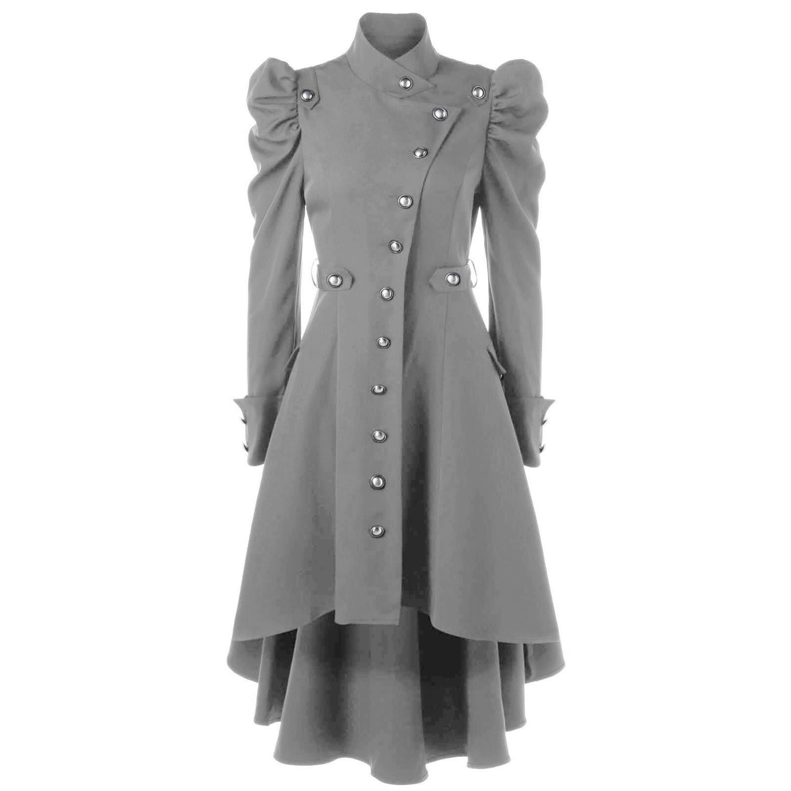 

Жіноча мода у стилі стімпанк у стилі мілітарі Вінтажний готичний вікторіанський фрак Осінь-зима Жіноча армійська уніформа XXL сірий