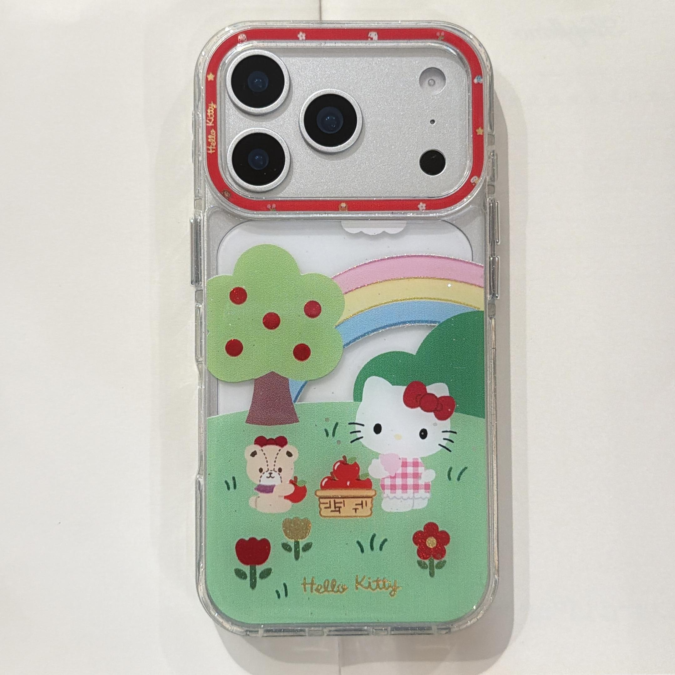 

Милый Кавайный Чехол для Телефона Hello Kitty Для iPhone 17 16 15 14 Pro Max Прозрачный Блестящий Радужный Принт С Бусинами Цепочка Защитный Чехол For iPhone 17ProMax