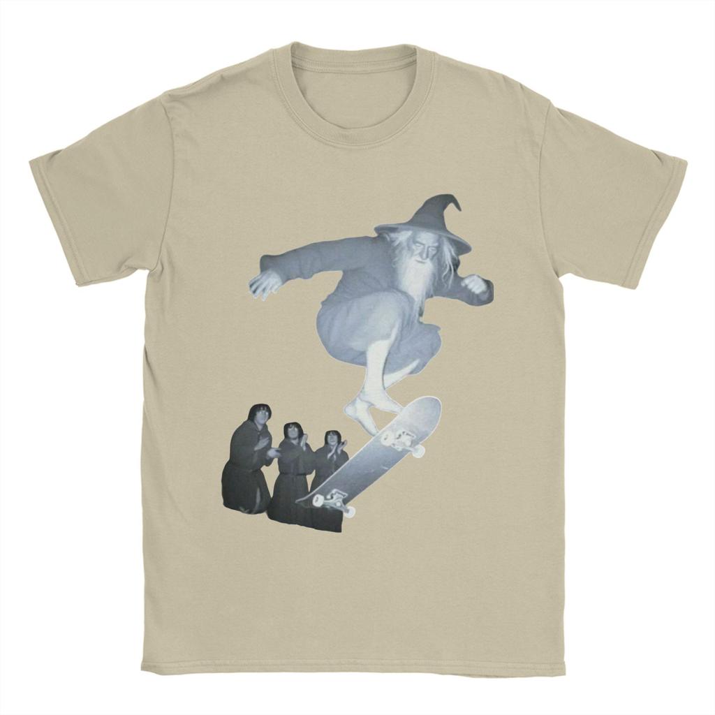 Men T-Shirts Gandalfs On a Skateboard 100% Cotton Tees Short Sleeve L-Lords Of The R-Rings T Shirt Round Neck Clothing Printed