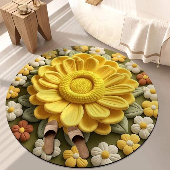 Floral Plush Diatomaceous Earth Floor Mat 3D Visual Flower Pattern Diatom Mud Floor Rugs