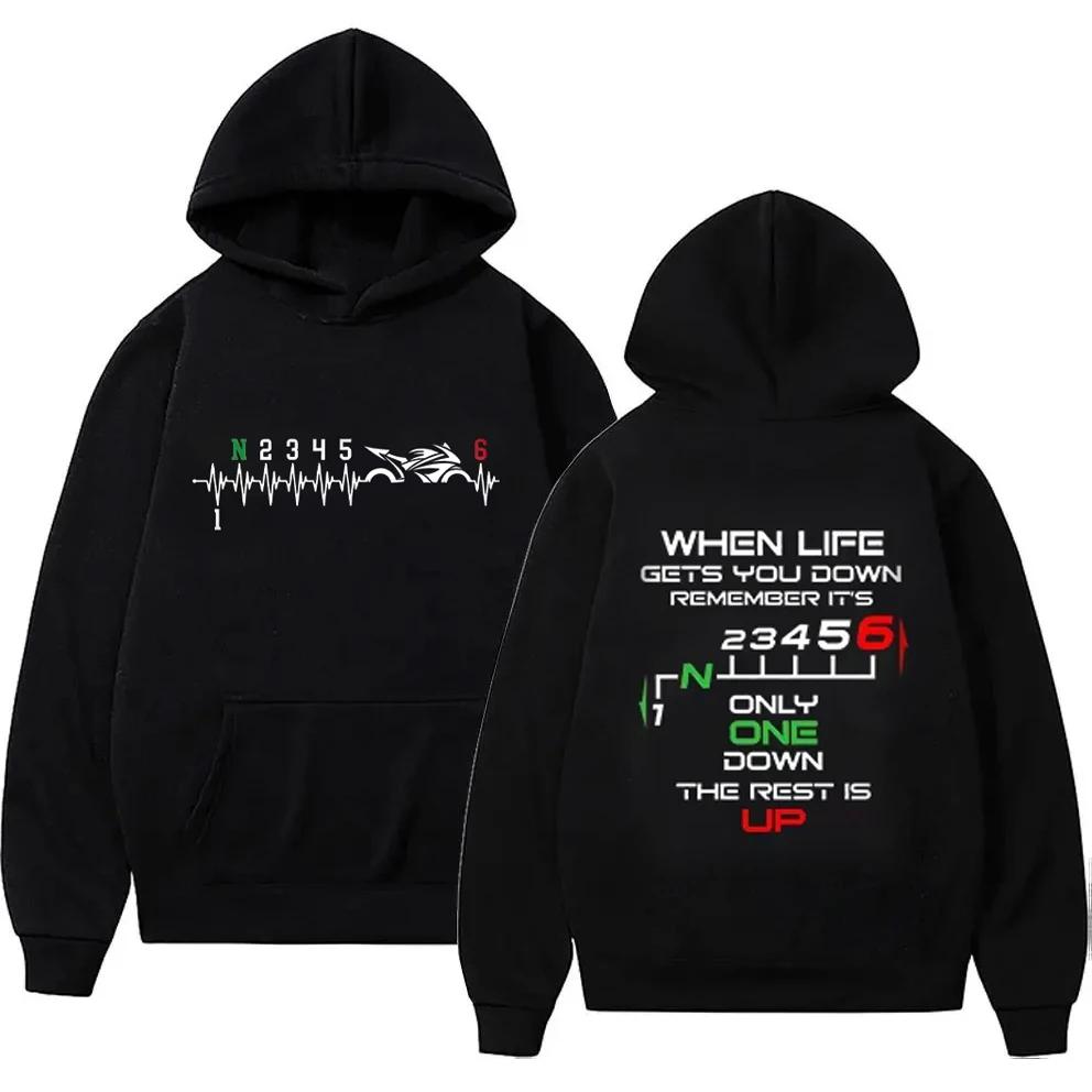 1N23456 Motorcycle Gear Biker Heartbeat Print Men's Hoodies Male Pullover Clothing Oversized Sweatshirts Graphic Women Tracksuit