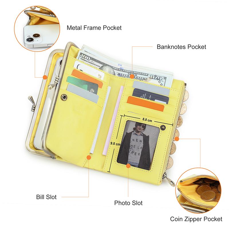CONTACT'S Genuine Leather Fashion  Long Wallet Women Colorful Coin Pocket with Photo Slot Soft Female Purse Wallets
