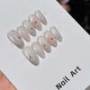 10Pcs Pink Cat Eye Press On Nails - 3D Flower & Rhinestone Almond Fake Nails