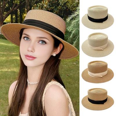 Flat Straw Hat Natural Straw Weaving Wide Brim Sun Hat Summer Beach