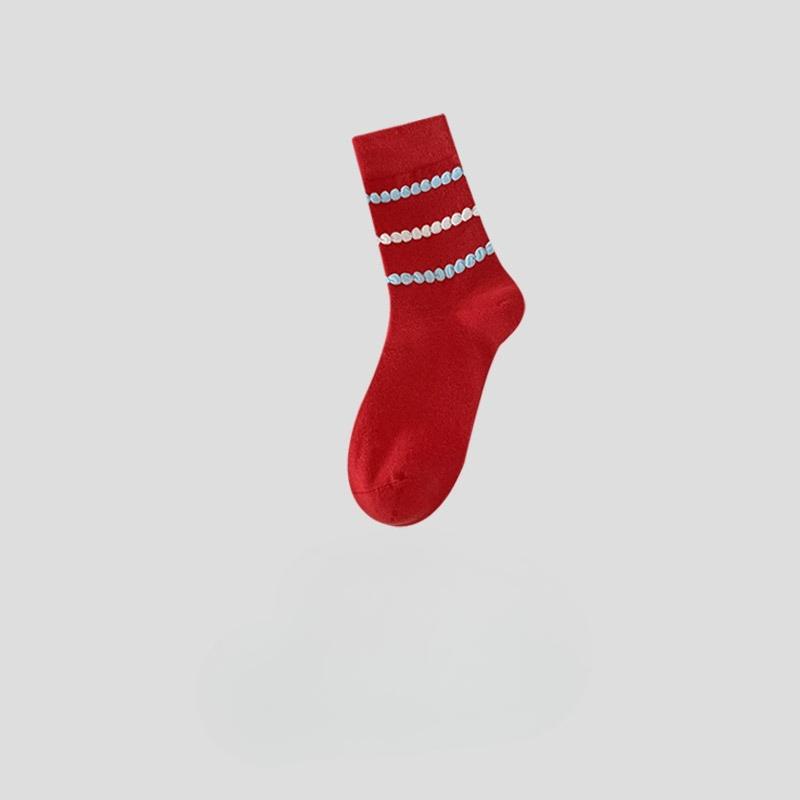 Punktgarn-Socken, Mädchen-Cartoon-Baumwollsocken, Wadenlange Socken, Niedliche bestickte geruchshemmende nahtlose lange Strümpfe