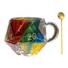 Rainbow D20 Dice Mug with Handle Colorful Polyhedral Glass Coffee Cup for Gamers Unique Gift for Tabletop RPG Fantasy Enthusiasts