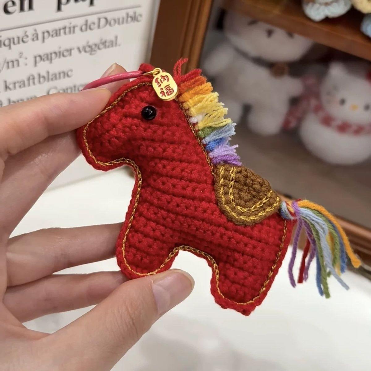 

Handmade DIY Crochet Horse Keychain Pendant - Wooden Horse Doll Yarn Kit