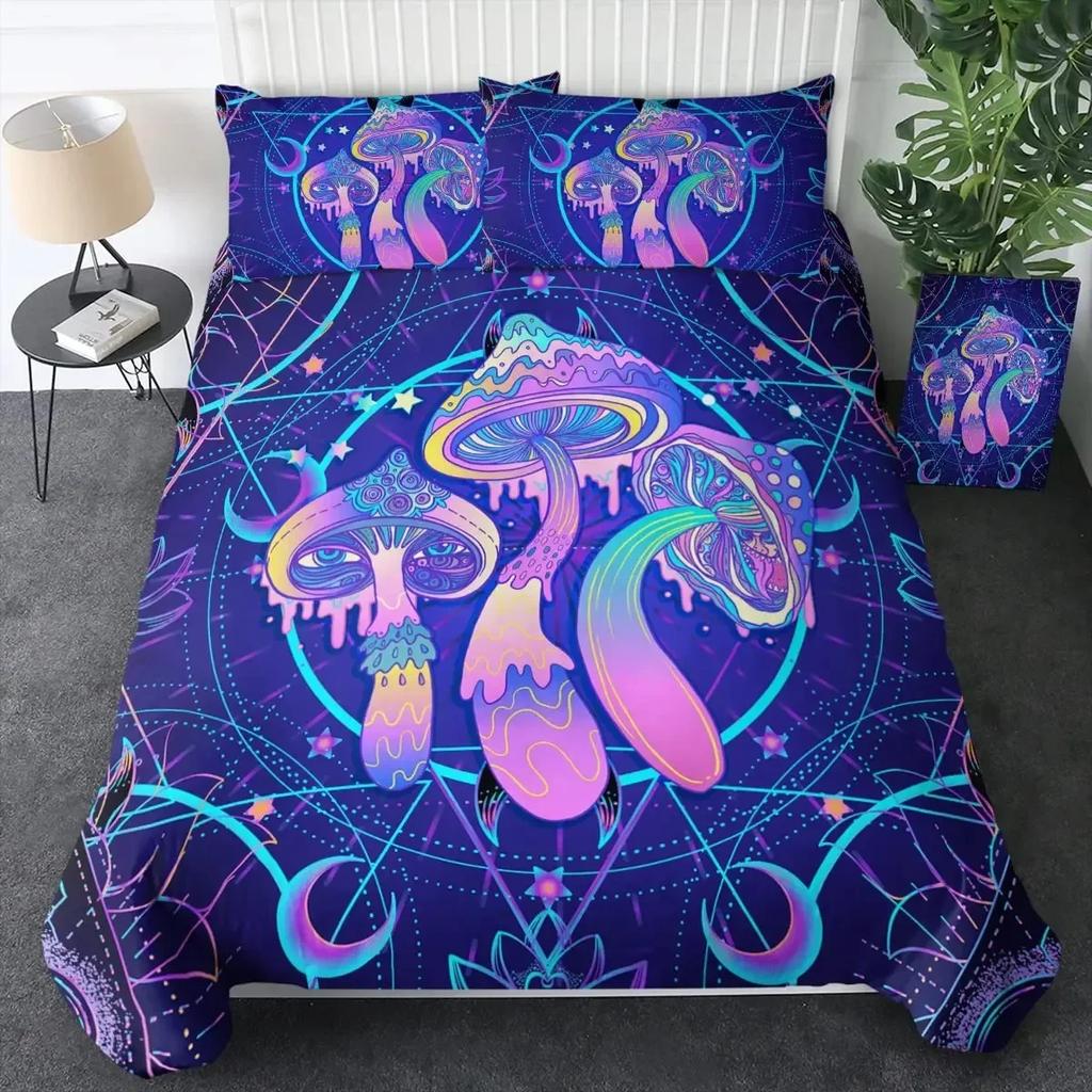 3D Psychedelic Mushroom Boho Mushroom Comfortable Duvet Quilt Cover Pillowcase Bedding Set Bedroom Decoration Home Textile