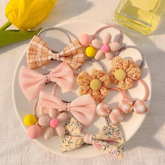 Kawaii Flower Bow Scrunchies Set Children Gift Girls Elastic Hair Rubber Bands Accessories Tie Hair Ring Rope Headdress Headwear