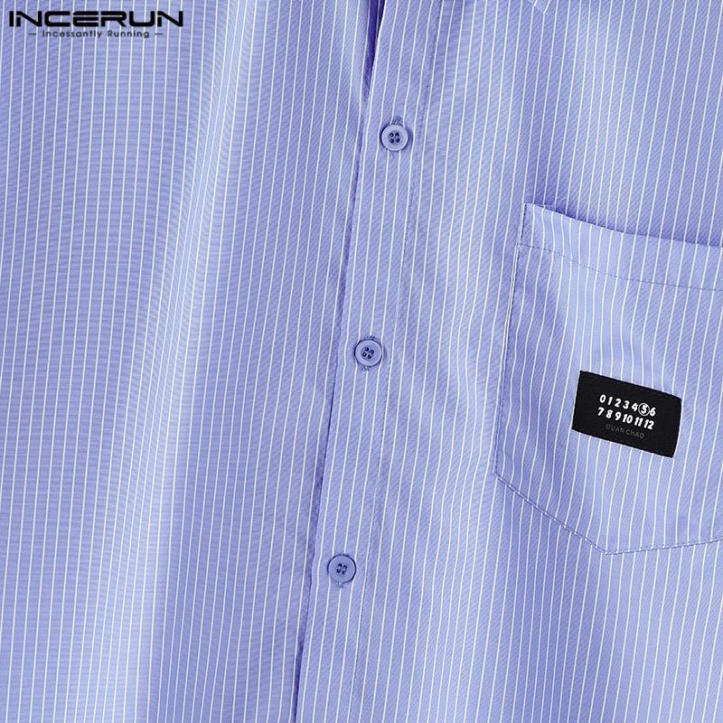 INCERUN Herren Übergröße Reverskragen Sommer Gestreift Knöpfe Oben Lässig Locker Hemden