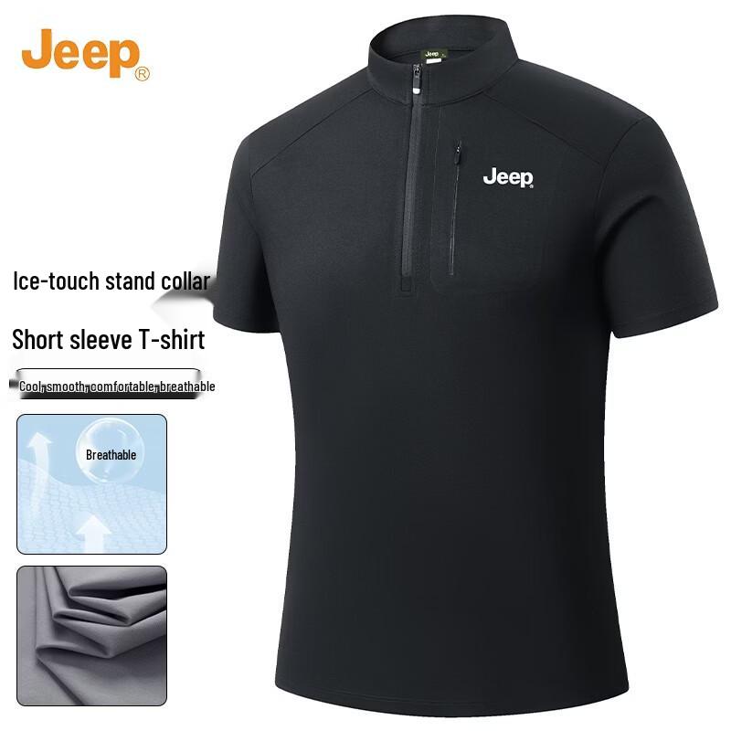 JEEP Men s Quick-Dry Zipper Stand-Collar T-Shirt L