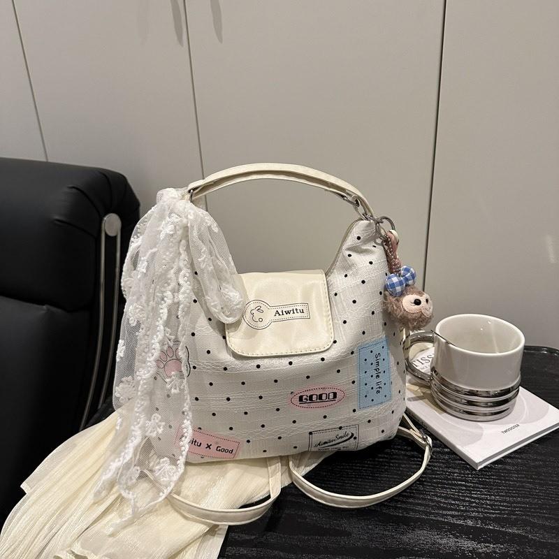 Minimally Polka Dot Letter Pattern Women Casual Shoulder Bag With Shelliemay Pendant For Daily Use