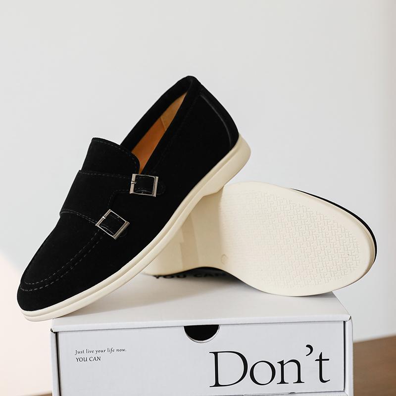 Fashion Men's Casual Shoes Suede Leather Men Classic British Style Double Buckle Loafers Moccasins Mens Outdoor Driving Flats