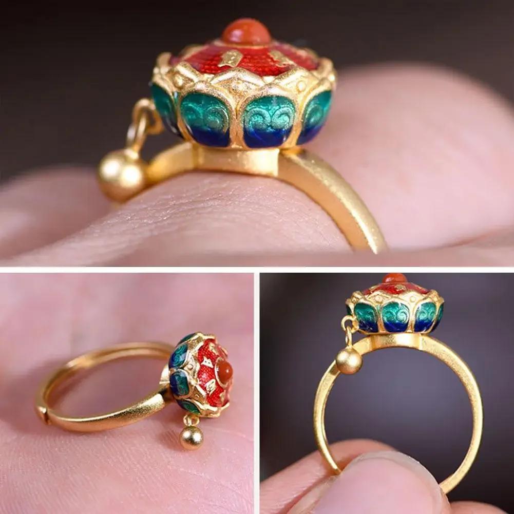 Buddhist Rotating Fidget Finger Rings for Women Spinner Adjustable Good Luck Buddhist Tibetan Prayer Anti Stress Anxiety Ring