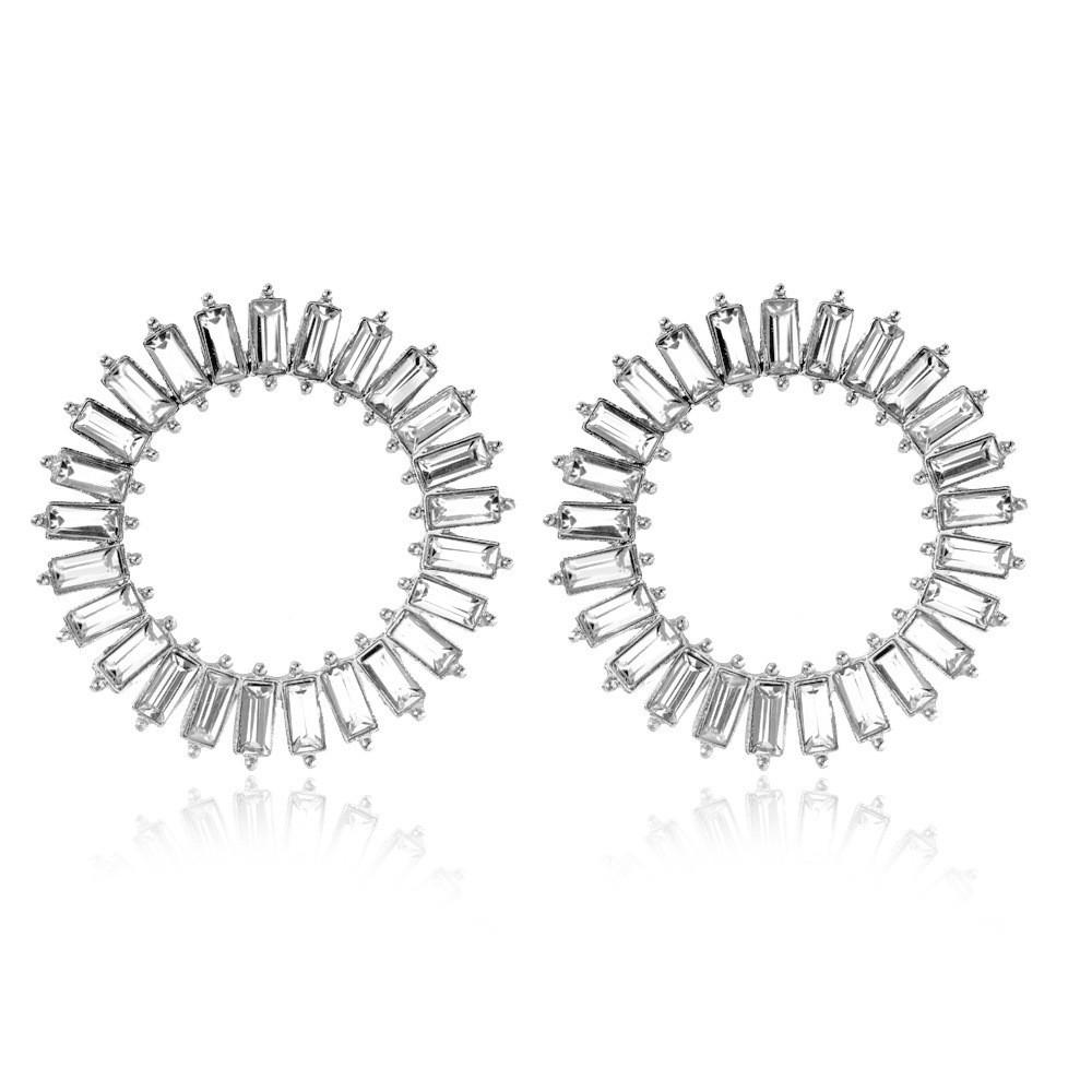 Highquality Alloy Plated Geometric Crystal Round Earrings For Women