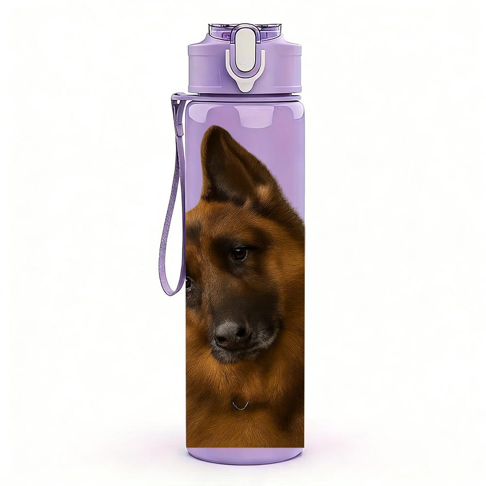 1PC Serious German Shepherd 750ml Color Plastic Sports Water Bottle Leakproof Flip Straw Lid Suitable for Sports Office Home Use