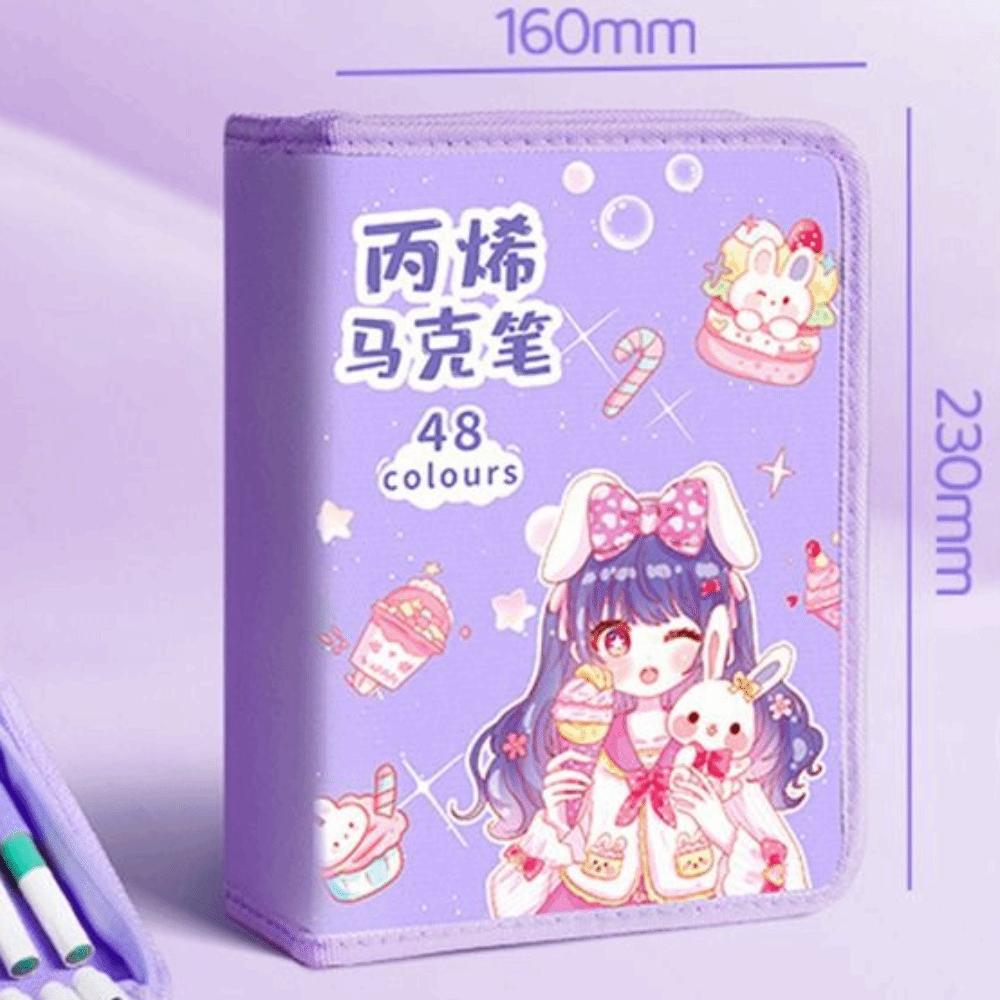 Folding Marker Pen Organizer Zipper Marker Pen Contaioner Cartoon Marker Pen Pouch Art Supplies