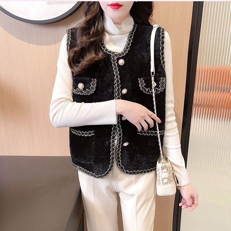Women's Imitation Mink Vest Spring Autumn Plush Knitted Cardigan Vest Knitted Sleeveless Waistcoats