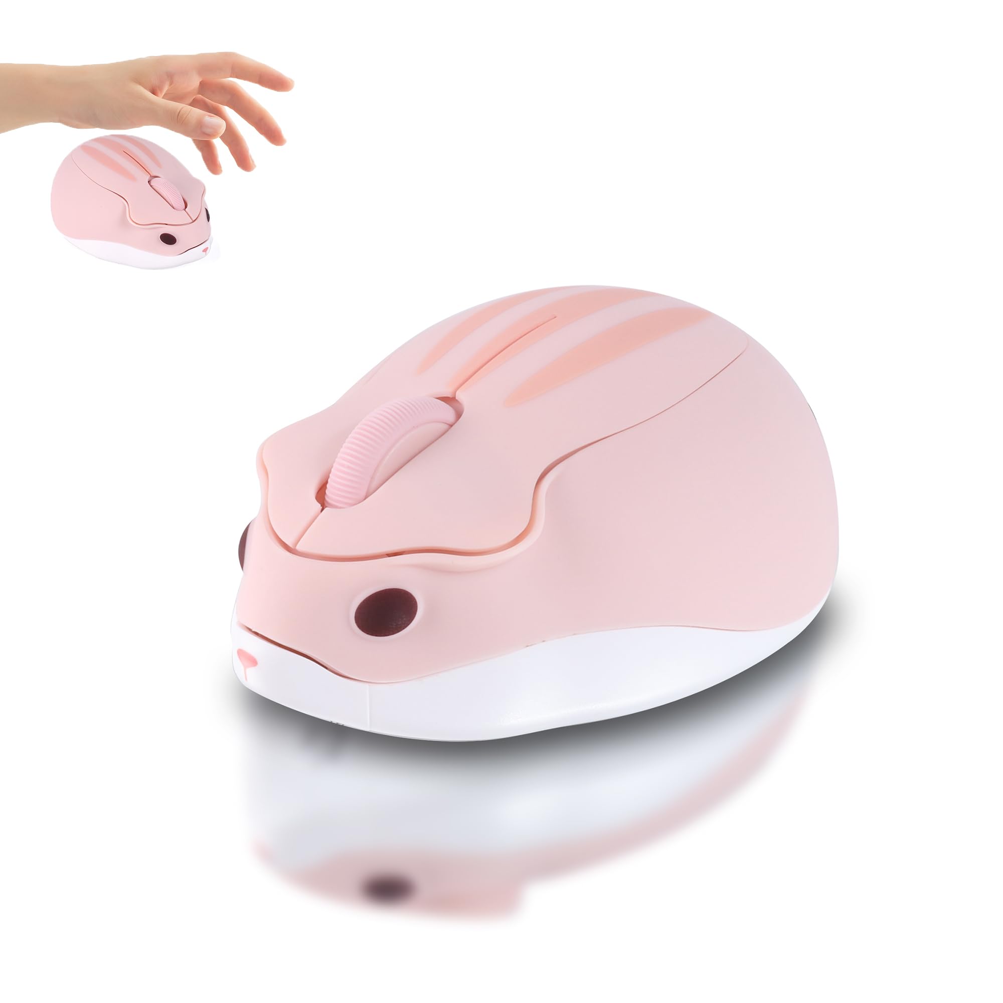 

Wireless Mouse with a Moe Hamster Animal Appearance, Soundless, Dual Modes, Quiet Operation, USB Receiver, Energy-Saving, Cordless, Fun, Cute, Pink,