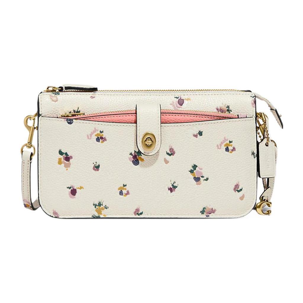 New COACH Polished Pebble Leather Clutch, Shoulder Bag, Crossbody Bag Trumpets Women's Chalk White/Pink C5874-B4CAH