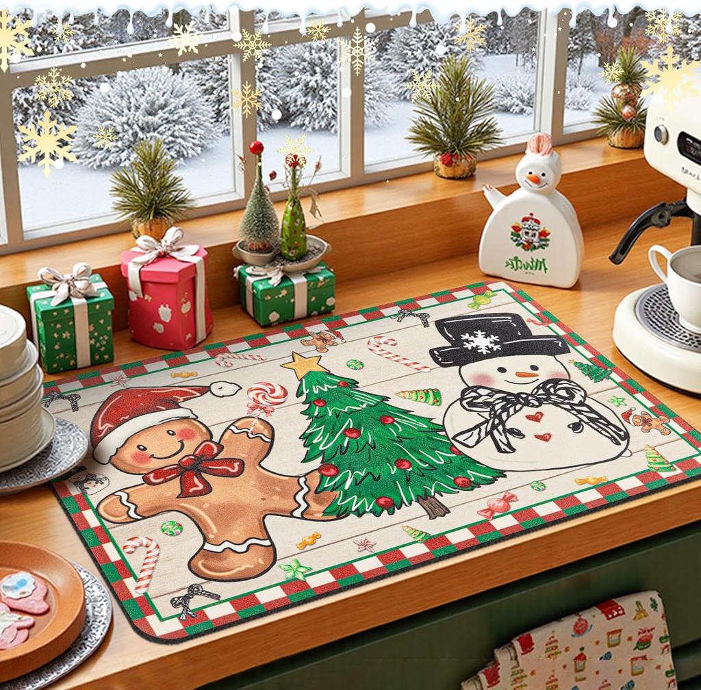 Vikama Christmas Gingerbread Man Kitchen Drain Pad, Tableware Drying Pad, Coffee Machine Pad, Christmas Restaurant Decoration