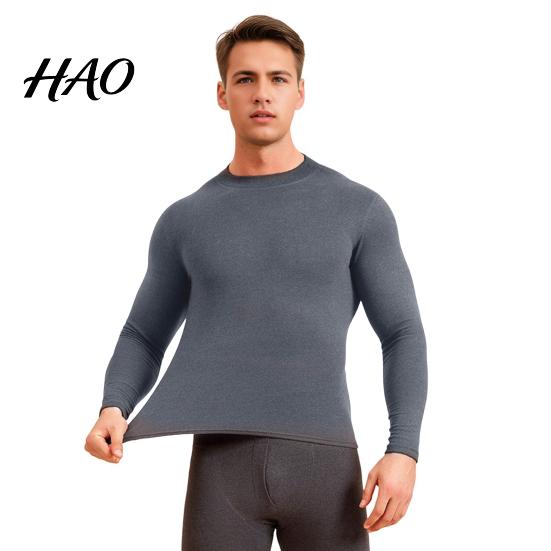 Comfortable Thermal Suit 2Pcs/Set Men Warm Outfit O-Neck Long Sleeve Top High Waist All-day Warmth Trousers Set Solid Color Slim Fit Breathable Bottom