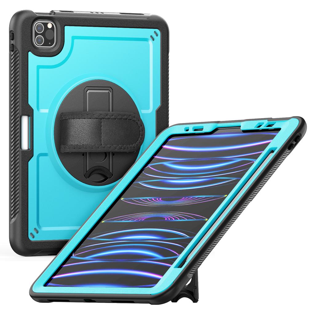 Tablet Case For iPad Air (2022)/(2020)/Pro 11 (2022)/(2021)/(2020)/(2018) Kickstand PC + TPE Cover with Hand Strap