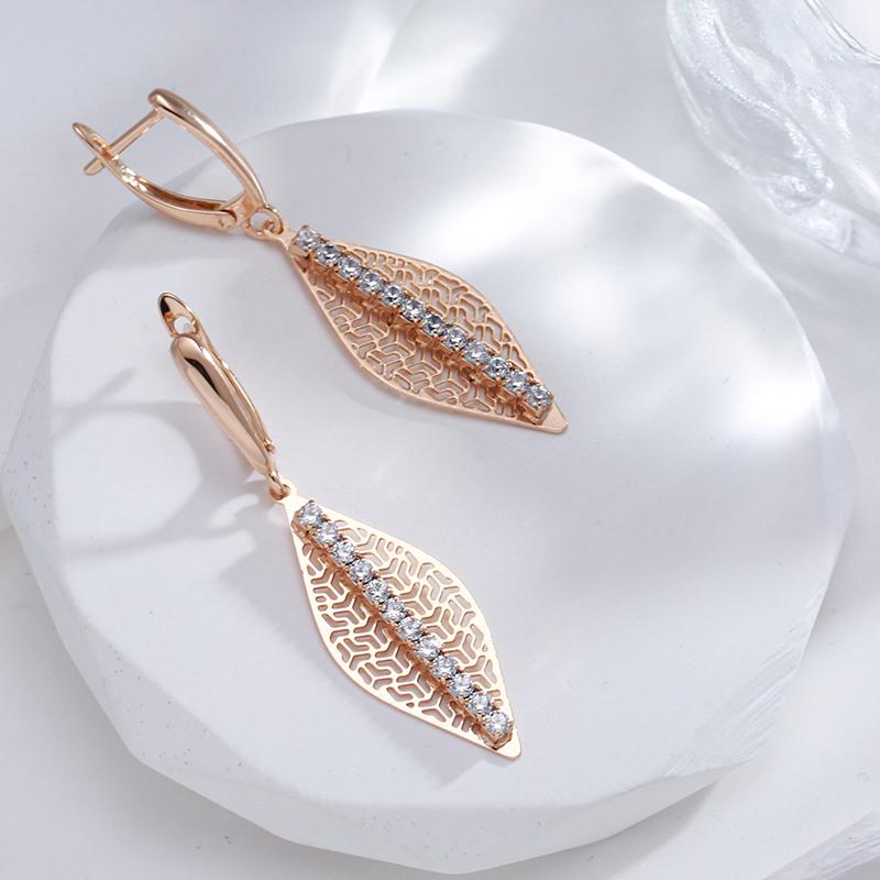 Kinel Shiny Natural Zircon Dangle Earrings For Women Rose Gold Color Long Earrings