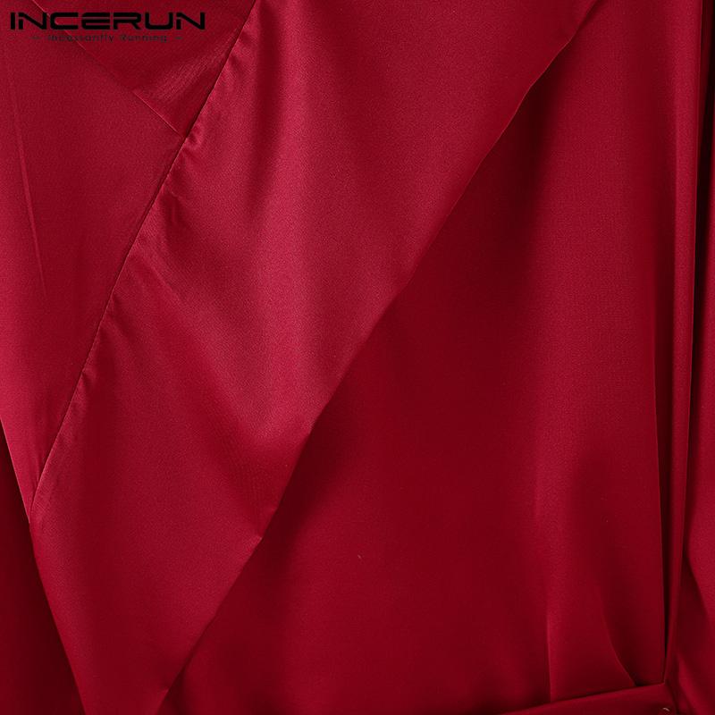 INCERUN Men Long Sleeve Bandage V Neck Front Cross Layer Shirts Tops