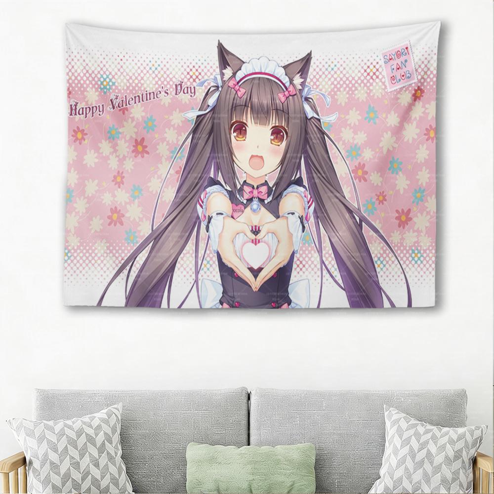 Nekopara Chocola Tapestry, Cute Maid Cat Girl Wall Art for Otaku Fans Room Decor 100X70CM