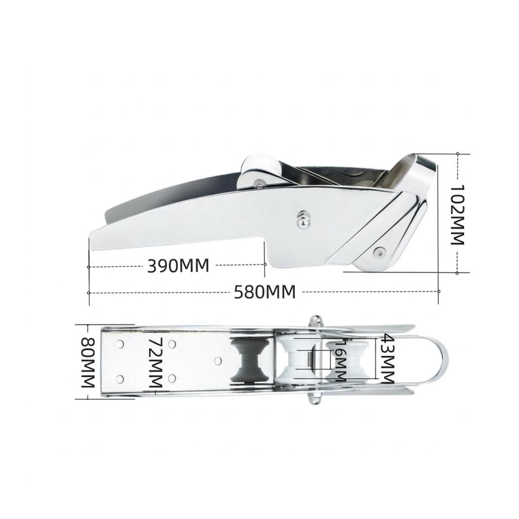Marine Hardware Silver-Polished Double-Roller Anchor Bracket Mounting Holes