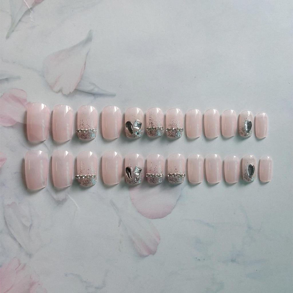 Rhinestone Chain Wearable Nail Art Patches - 24 Removable False Nail Pieces