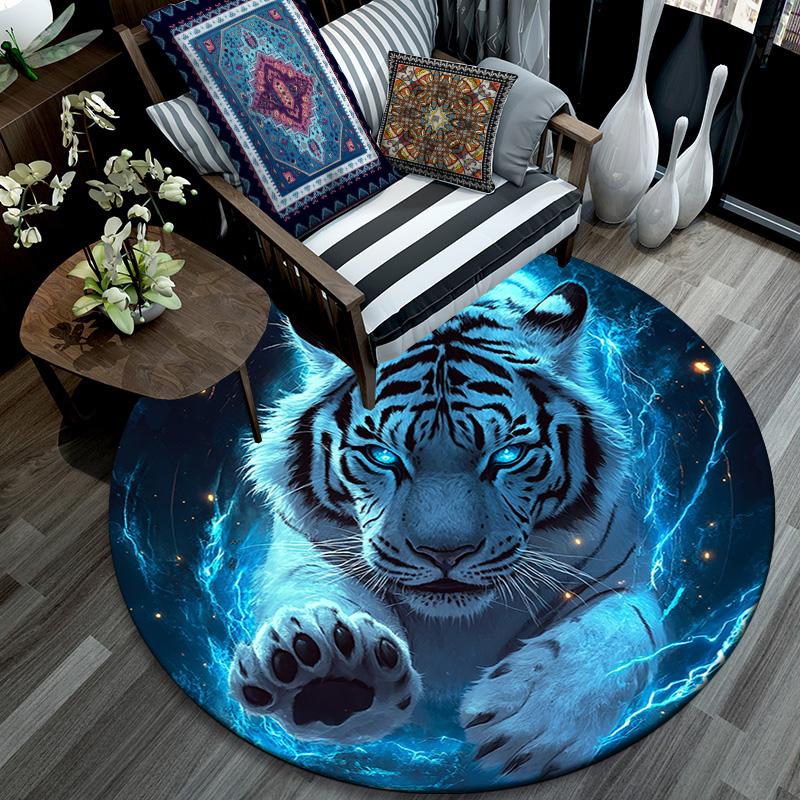 Electric Tiger Round Area Rug,Carpet Rug for Living Room Bedroom Sofa Playroom Decor,Non-slip Floor Mat