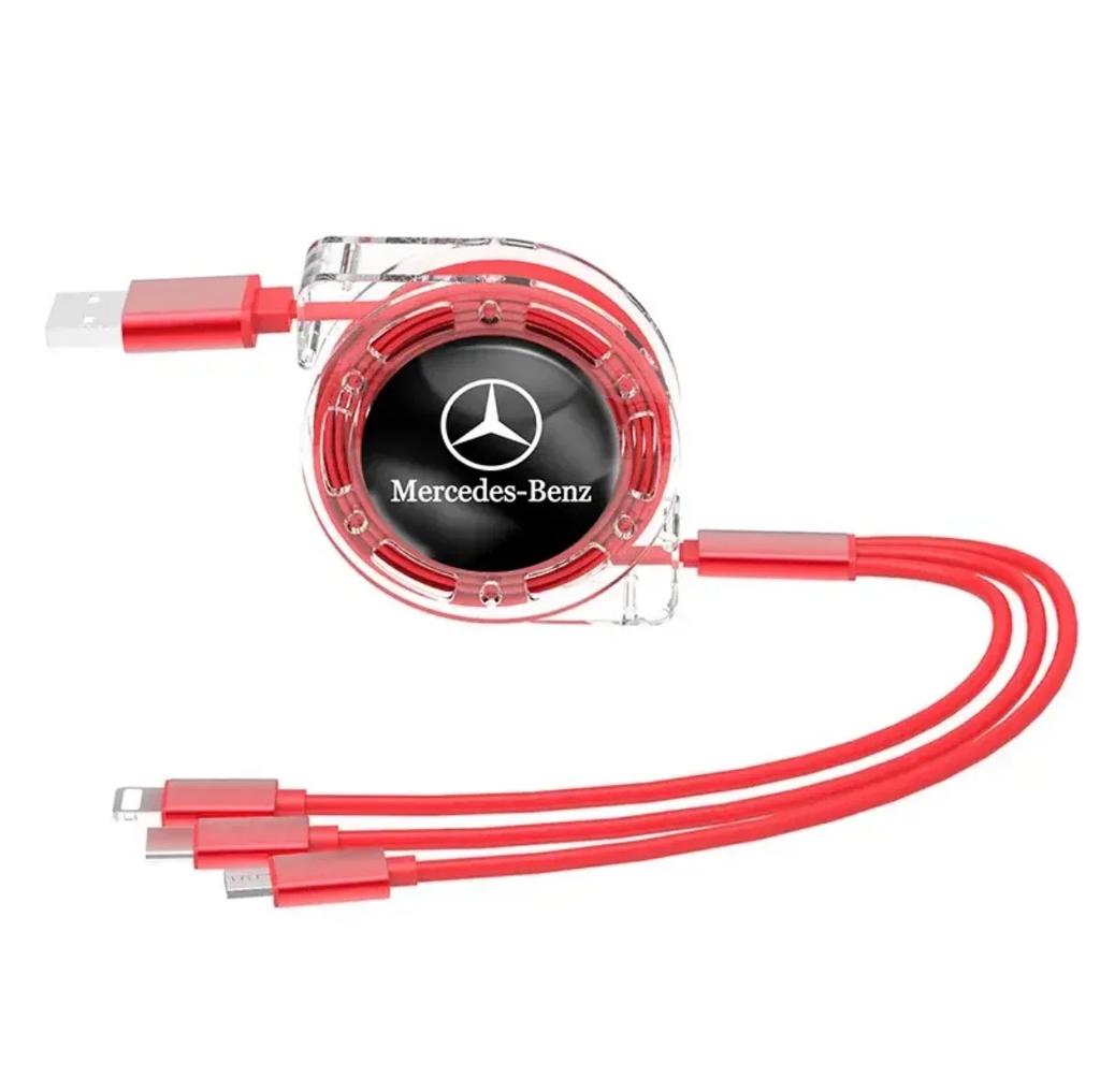 Car 3 In 1 Fast Charging Cable Type C Micro USB Charger Wire For Mercedes Benz AMG GLC GLE GLB GLS W204 W205 W203 W211 W212 W213 OX0