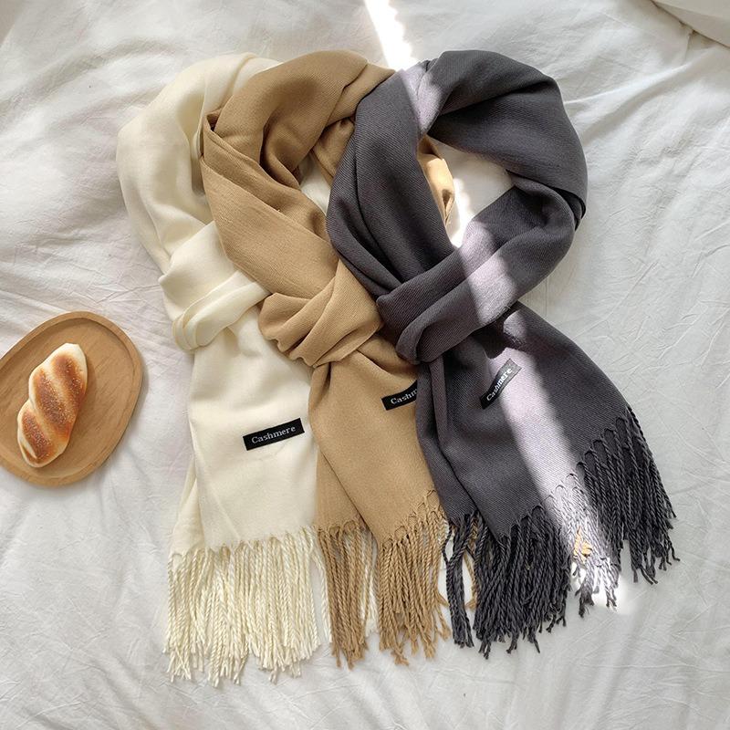 Scarf women's winter high-end sense new imitation cashmere solid color versatile warm fringed shawl scarf